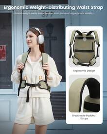 LOVEVOOK Travel Backpack For Women & Men With Waist Strap,40L 50L Carry On Backpack Luggage Travel Essentials Flight Approved, Personal Ltem Travel Bag Weekender Daypack With 3 Packing Cubes - 豆綠色 - 查看 2