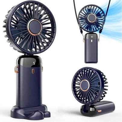 Mini ventilador de mano, carga tipo C, con soporte para teléfono y cordón, 5 niveles de velocidad, plegable 90°, uso 3 en 1 (de mano/de cuello/de escritorio), pantalla digital, ventilador portátil pequeño, adecuado para maquillaje, viajes, oficina, Día de la Madre, Día del Padre, regalo de estudiante, regalo de cumpleaños, regalo del Día de la Madre, decoración de dormitorio, jardín, decoración de cocina, verano, playa, artículos esenciales de viaje, decoración de habitación, Squishy, graduación