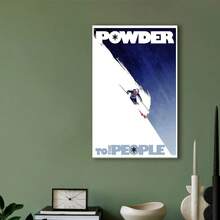 Framed Powder To The People Poster, Vintage Ski Poster, Sports Poster, Retro Ski Poster. Great Idear For New Year, Thanksgiving And Christmas, Beautiful Poster For Home, Living Room, Kitchen, Bathroom & Room Decor. - 隨機印刷 - 查看 3