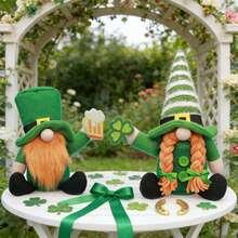 1pc Irish Festival Themed Decorative Figurine, Creative Clover Element Couple Gnome Figurine Home Desktop Decor, Seasonal Window Display, Holiday Party Scene Decoration, Holiday Gift, Photography Prop, Store Decor, Farmhouse Decor, Home Decor, Party Decor