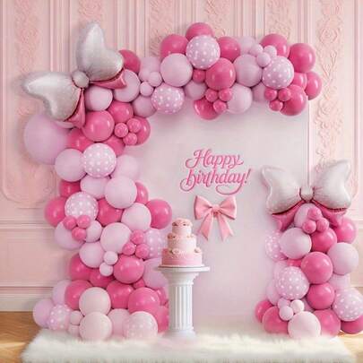 108 Sets Of Pink Balloon Arches (Including Rose Polka Dot Balloons) - Featuring Pastel Colors And Cute Bow Ribbons, Suitable For Baby Showers, Birthday Celebrations, Gender Revealings, Baptism Ceremonies - Spring And Summer Themed Party Decorations