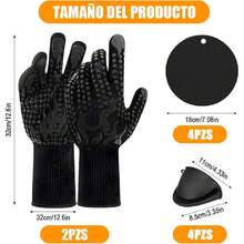 10pzs Guantes de Barbacoa, Guantes para Horno Alta Temperatura, Guantes Asador de Parrilla Aislamiento Térmico, Antideslizantes, Guantes Negros Cocina, para Cocción Horneado,37057627 - Multicolor - Ver 2