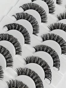 10 Pairs False Eyelashes Black Band Russian Strip Lashes Fluffy Thick Fake Lashes Wispy Crossed D Curl Cat Eye Lashes For Parties And Daily Makeup - Black - View 6