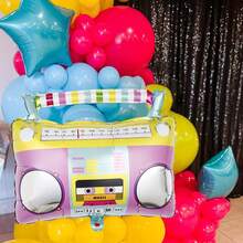 143件/套 80年代音乐主题气球拱门套装，包含收音机造型气球、金属紫红色星星气球、紫红色、蓝色、绿色、黄色乳胶气球，适用于80年代、90年代迪斯科生日派对、摇滚主题派对、毕业舞会装饰、生日主题派对、嘻哈卡拉OK派对装饰、嘉年华装饰 - 彩色 - 查看 4