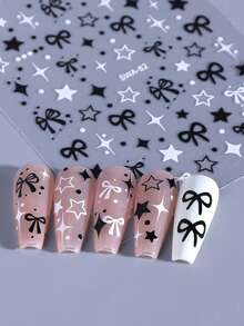 4片可爱浪漫星星爱心美甲贴纸，黑色粉色蝴蝶结爱心波点美甲贴花，3D自粘美甲装饰，适合女性、女孩、情人节、婚礼等场合。 - 彩色 - 查看 6