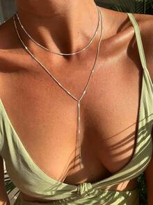 1条14K镀金多层项链，Y字形叠层项链，简约百搭个性化项链，套索式金项链，女士珠宝礼物 - 疊戴Y形鏈條分層項鍊 - 查看 8