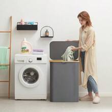 Lifewit Cesto para la Ropa Sucia de 150L con Tapa Cesta para la Colada con Asas de Bambú y 2 Bolsa Extraíble Cesto de Ropa Plegable Grande para Dormitorio Cuarto de Baño Lavadero Gris - Gris - Ver 2