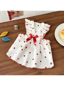 Cute Heart Print Dog/Cat Dress With Bow Decor - Perfect For Birthdays And Holidays - Suitable For Small, Medium And Large Pets
