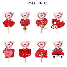 1/2 Sets - 8/16 Pcs Valentine's Day Lollipop Paper Card, Red Valentines Lollipop Paper Card Holder For Candy, Gift Package Wrapping Lollipop Decoration For Valentines Wedding Date Holiday Supplies