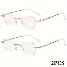 2pcs Elegent Women's Reading Rimless Glasses Starlight Fine Glitter Frame Fashion Valentine Day Gift - Vàng + Bạc - Xem 10