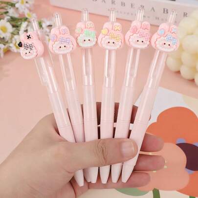 Söt rosa kaninkulspetspenna, bedårande 3D-kanindekorationspenna med tryckknapp, högkvalitativ skrivpenna för studenter, rosa estetisk brevpapperspenna