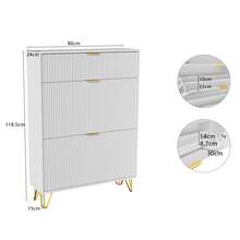 Modern White Wooden Shoe Cabinet For The Entrance Area, Shoe Storage With 2 Folding Drawers, A Top Shelf And A Side Shelf For Boots, Offers Space For Up To 24 Pairs Of Shoes - White B - 查看 11