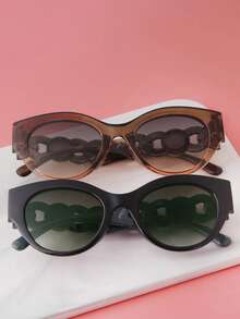 1pair Women's Vintage Cat Eye Fashion Glasses Black Sunnies Chain Sculpted Decor Wide Leg Shades Futuristic Street Eyewear Accessories - Multicolor - View 6