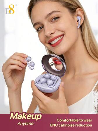 Écouteurs D8 OWS avec miroir de maquillage, Bluetooth 6.0, écouteurs sans fil à suspension auriculaire, ultra légers, confortables à porter toute la journée sans douleur, qualité audio stéréo HiFi, réduction de bruit des appels ENC, contrôle tactile, étanche IPX5, anti-transpiration, longue durée de vie de la batterie, mini-écouteurs portables, compatibilité universelle pour iOS Android, accessoires de mode 3C pour femmes et filles, pour les déplacements quotidiens, le sport, les études, le bureau