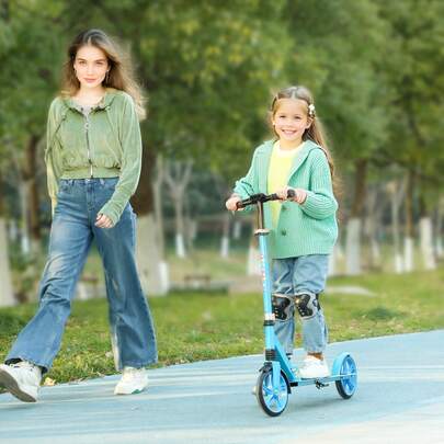  AIYAPLAY Kids Scooter, Foldable Kick Scooter With Adjustable Handlebar, 200mm Big Wheel, Rear Brake, Gift For Ages 6-12 Years, Boys And Girls, Blue