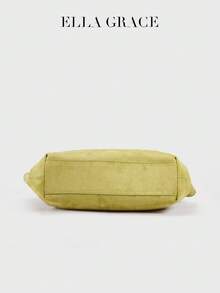 ELLA GRACE - Faux Suede Shoulder Bag, Vintage Boat-Shaped Design, Y2K Minimalist Handbag, Elegant And Distinctive Underarm Wallet - Green - View 7