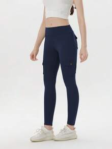 Casual    Rib-Knit  Pocket  Button    Vacation  Daily - Navy Blue - View 4