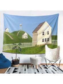 Dreamcore Home Tapestry - Cozy Polyester Wall Art With Whimsical Houses & Stars, Soft Peach Skin Fabric, Horizontal Design For Bedroom & Living Room Decor, Indoor/Outdoor Use, Bedroom Wall Decor - Nhiều màu - Xem 5