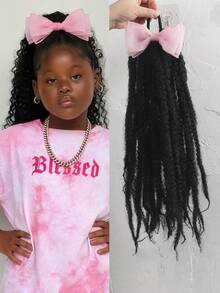  1pc 20 Inch Synthetic Crochet Marly Braids Hair Kids Faux Braid Wigs With Yarn Bow Braiding Hair Afro Kinky Crochet Hair Extensions With Rubber Bands Heat Resistant - Natural Black - View 13