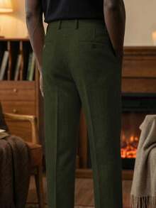 Mens Pants Tweed Herringbone Vintage Dress Pant Trousers Regular Fit Suit Pants For Men - xanh quân đội - Xem 2