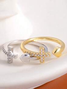 1 Anel Aberto em Forma de Coração Micro Incrustado com Temperamento Feminino, Anel de Dedo Indicador Versátil em Forma de Coração de Luxo Leve