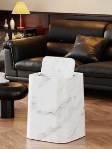Marble Pattern Desk Trash Can, Brand New Minimalist Elegant Covered Garbage Bin, Suitable For Home, Bedroom, Living Room, Kitchen, Bathroom, Office, Dorm And Restroom - Easy To Clean And Maintain, Made Of Durable Plastic With Modern Aesthetic Design, Suitable For Bathroom Use. - Multicolor - View 6