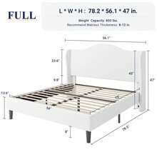 Allewie Full/Queen/King Size Bed Frame, Upholstered Wingback Platform With 47" Tall Tufted Headboard, Plush Velvet Fabric, Modern Minimalist Design, No Box Spring Required, Tool-Free Assembly, White - 白色 - 查看 7