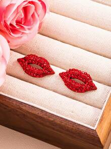 New Exaggerated Rhinestone Red Lip Earrings, Sexy & Fashionable, Versatile, Perfect Valentine's Day Gift - Lips - View 3