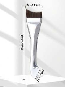 1pc Crescent Moon Shaped Ultra-Thin Foundation Brush, Seamless Face Makeup Brush With Scraper Handle Design, Easy To Clean Hygienic Fiber Suitable For Daily Cosmetics, Face Mask Application - Silver - View 6