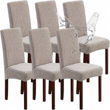 2/4/6 Set Of Waterproof Chair Covers For Dining Room Stretch Chair Covers Solid Color Chair Covers, Jacquard Leaves Dining Room Chair Covers Washable Chair Covers Protector For Restaurant (Light Grey/Dark Grey/Blue/Beige/Taupe) - Light Grey - 查看 12