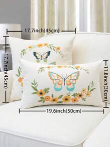 1pc Spring & Summer Floral Embroidered Throw Pillow Cover, Butterfly Wreath Cushion Cover, Suitable For Indoor Decor, All Season Pillow Sham, Pillow Insert Not Included - Multicolor - View 3