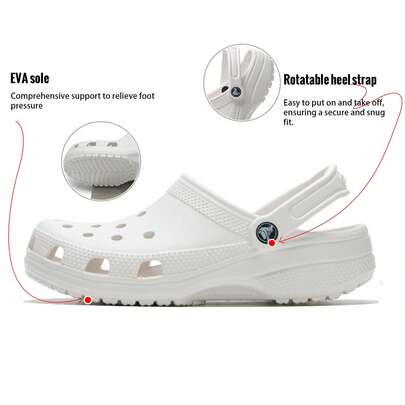 Crocs Unisex Classic Clog Sandals, Comfortable Casual Slip-On Shoes For Daily, Outdoor, Travel, Lightweight Slippers - 10001-100