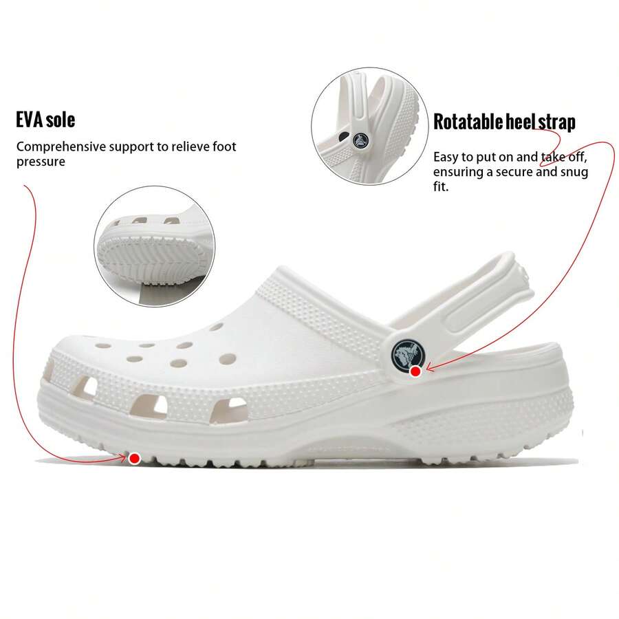 Crocs 男女通用经典木屐凉鞋，舒适休闲一脚蹬鞋，适合日常、户外、旅行，轻便拖鞋 - 10001-100 - 白色 - 查看 1