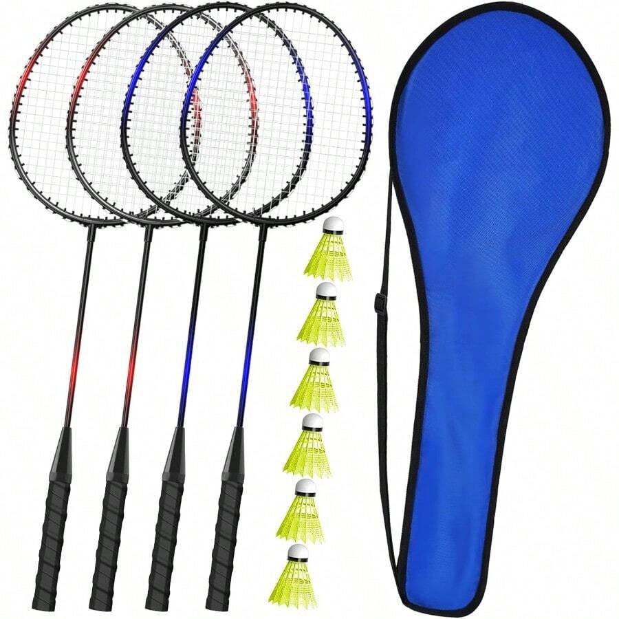 KH Badminton Rackets Set of 2-4 for Adults Beach Lawn Backyard Game Outdoor Sports Racquets Shuttlecocks and Carry Bag Included - Negrorojoazul4jugadoras - Ver 1