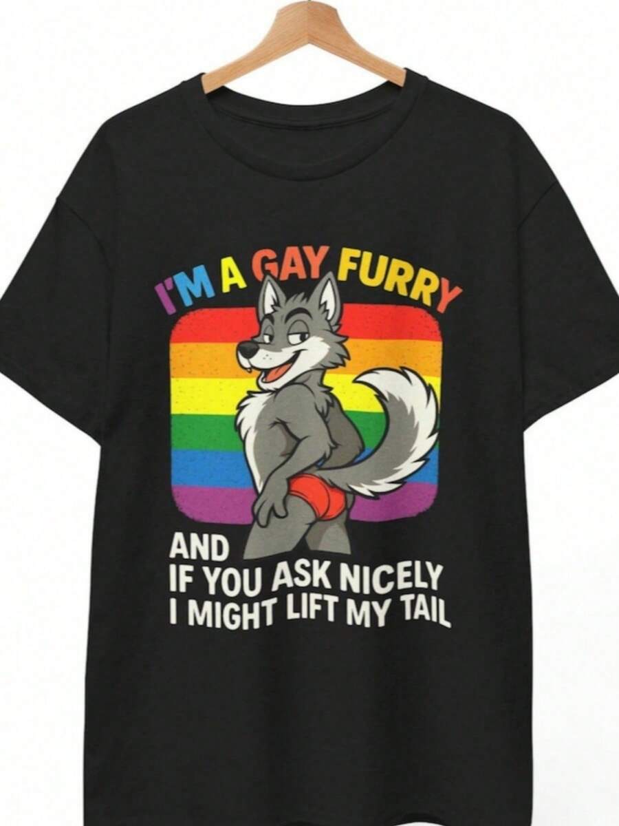 Oversized Gay Furry Pride T-Shirt Funny LGBTQ Shirt Im A Gay Furry Tee Rainbow Fox Furry Shirt Cute Pride Gift For Furry - màu đen - Xem 1