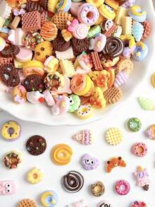 30 món đồ chơi mô phỏng bánh donut, bánh dâu tây, sô cô la, bánh quế, bánh quy, bánh sừng bò, kẹo bằng nhựa hỗn hợp, dùng để trang trí móng tay, đồ chơi thực phẩm tự làm, phụ kiện làm móng. - Nhiều màu - Xem 4