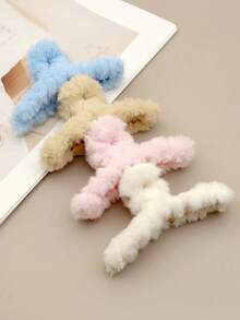 1/4pcs Fashionable Faux Fur Hair Claw Barrette, Large Size For Autumn/Winter Fashion Hair Accessories Casual Claw Clips Elegant Hair Clips Beauty Hair Clutch Women Hair Jaw Clip - Multicolor - View 3