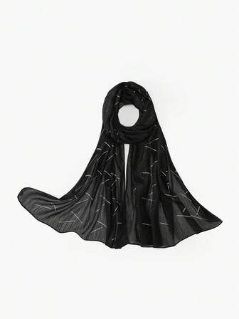 1ชิ้น ผ้าพันคอชีฟองเนื้อนุ่มลายเรขาคณิต ประดับพลอยเทียม ผ้าพันคอยาวลำลองสไตล์อาหรับ ผ้าคลุมศีรษะสีพื้นเรียบง่าย เหมาะสำหรับใช้ในชีวิตประจำวัน