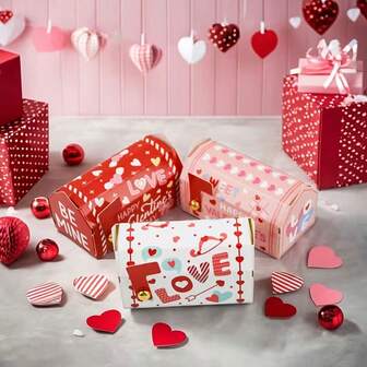1 set/15 piezas, Cajas de papel con forma de buzones para el Día de San Valentín - Cajas de regalo de almacenamiento creativas con forma de buzones para el Día de San Valentín