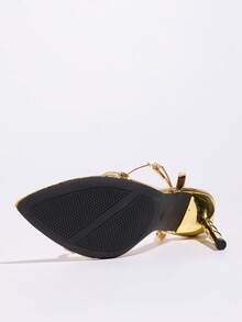 Jin Bei Qi Women's High Heels, Fashionable And Elegant For Spring/Summer Parties, Outdoor Events, Banquets. Unique Threaded Stiletto Pointed Toe, Metallic Texture, Adjustable Ankle Strap, Comfortable And Stable. Stylish Party/Prom Gold High Heel Sandals - Gold - View 10