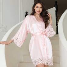 New Lace Foil Printed Robe, Bridesmaid Party Makeup Robe, Bridal Robe, French Style Robe - Multicolor - View 4