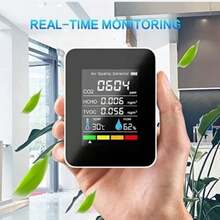1pc 5-In-1 Air Quality Monitor With Humidity, Temperature, HCHO, TVOC, CO2 Detectors - Real-Time Gas Analysis, USB Rechargeable, Lithium Battery, Home & Office Indoor Air Quality Tester, CO2 Concentration Monitor | Easy-To-Read Display | Durable Monitoring Device - Multicolor - View 2