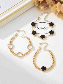 3条装时尚经典黑白四叶草设计手链套装，疗愈水晶手链，用于精神能量疗愈，适合日常佩戴，是送给女友、妻子或伴侣的理想礼物 - 多色 - 查看 11