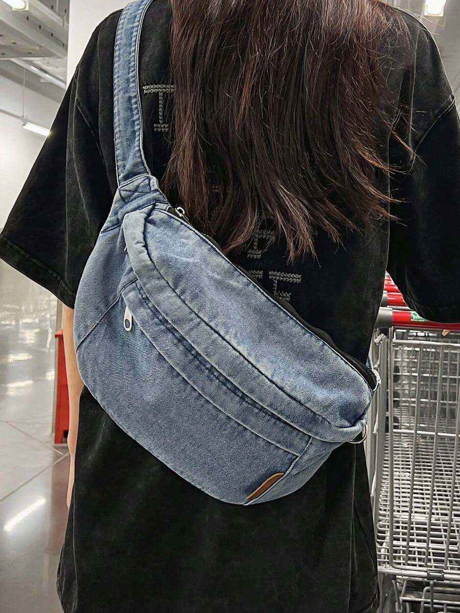 Women Fashion Solid Color Versatile Casual Fanny Pack.Unisex Denim Chest Bag - Large Capacity Biker Sling Pack For Men & Women, Women Fashion Solid Color Versatile Casual Fanny Pack.Adjustable Strap For Crossbody & Waist Carry, Versatile Canvas Fanny Pack For Students, Commute, Cycling, Travel & Outdoor Sports, Rugged Yet Stylish Jeans Material[Denim Chest Bag, Unisex Sling Pack, Large Capacity Fanny Pack, Biker Crossbody Bag, Adjustable Waist Pack, Student Fanny Pack, Commute Sling Bag, Cycling Bag, Outdoor Sports Waist Pack, Canvas Chest Bag, Men's Denim Bag, Women's Crossbody Purse, Unisex Jeans Bag, Travel Fanny Pack, Hands-Free Bag, Streetwear Sling, Durable Canvas Bag, Everyday Carry Bag, Versatile Waist Pack] - Màu xanh nhạt - Xem 1