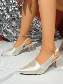 Niche High Heel Pointed Toe Purple Satin Sandals, French Style Elegant Pumps For Women, Spring/Summer 2026