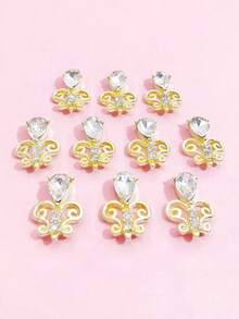 10pcs Delicate Hollow Out Rhinestone Nail Art Decorations, 3D Metal Crystal Water Drop Sparkling Versatile Gold & Silver Nail Jewelry DIY Accessories For Girls And Women Nails Nail Supplies - Multicolor - View 7