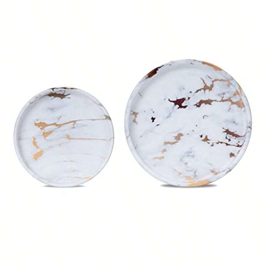 Ceramic Plant Saucer Plant Trays for Indoors Drip Tray Plant Pot Saucers 4in + 6in White and Gold - BlancoDorado - Ver 1