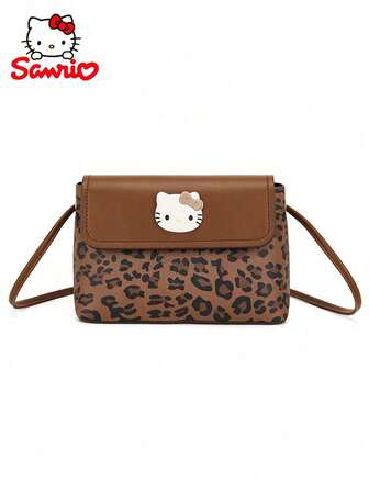  1pc Sanrio Hello Kitty Brown Leopard Print Women's Shoulder Crossbody Bag, Leopard Print Women's Wallet, Faux Leather Material, Suitable For Daily Commute, Shopping, Birthday Gift, Holiday Gift, Christmas Gift