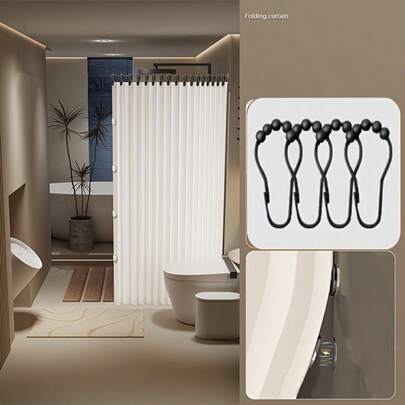 防水涤纶隐形隔断，波纹顶面，针织结构，磁吸式设计，带挂钩 - 适用于浴室、卫生间、酒店 - 可水洗干湿分离帘系统