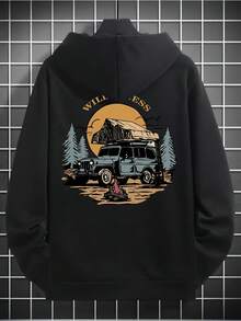 Sudadera con Capucha sin Cremallera para Hombres, Estampados Divertidos y Impresionantes, Tela Cómoda, Cordón Ajustable, Bolsillos Laterales, Lavable a Máquina, Perfecta para Vestir Diariamente, Calor en Salidas, Ropa Hogareña, Primavera Otoño Invierno - Negro - Ver 1